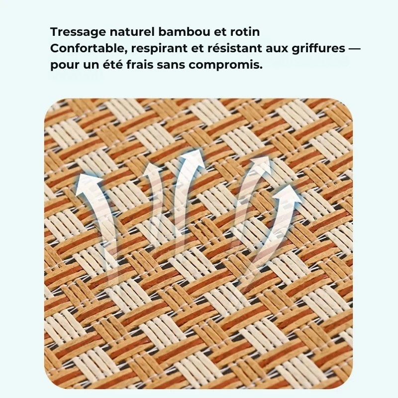 Tapis Rafraîchissant d'Été pour Chat en Rotin Naturel — Fraîcheur Naturelle Sans Gel, Sans Chimie