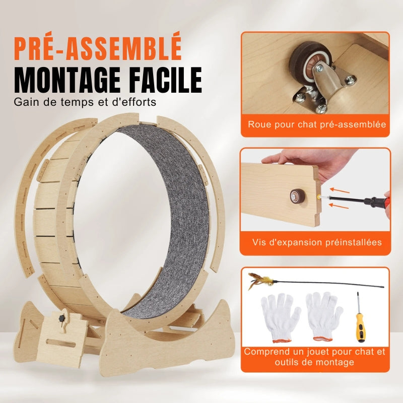 Roue d'Exercice pour Chat XL en Bois — Silencieuse & Spécial Grands Chats | LesMistigris