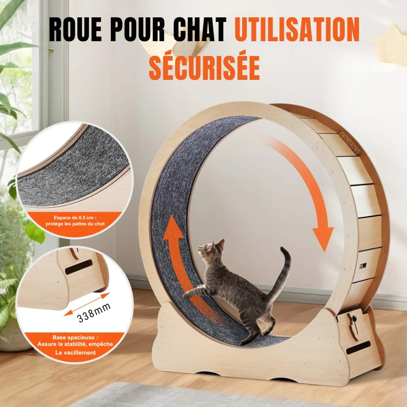 Roue d'Exercice pour Chat XL en Bois — Silencieuse & Spécial Grands Chats | LesMistigris
