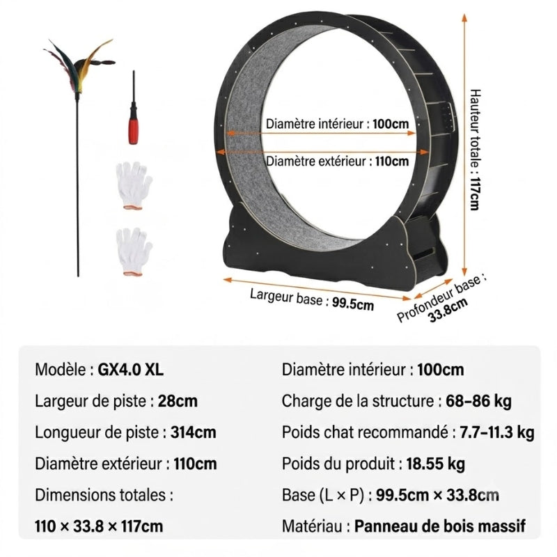 Roue d'Exercice pour Chat XL en Bois — Silencieuse & Spécial Grands Chats | LesMistigris