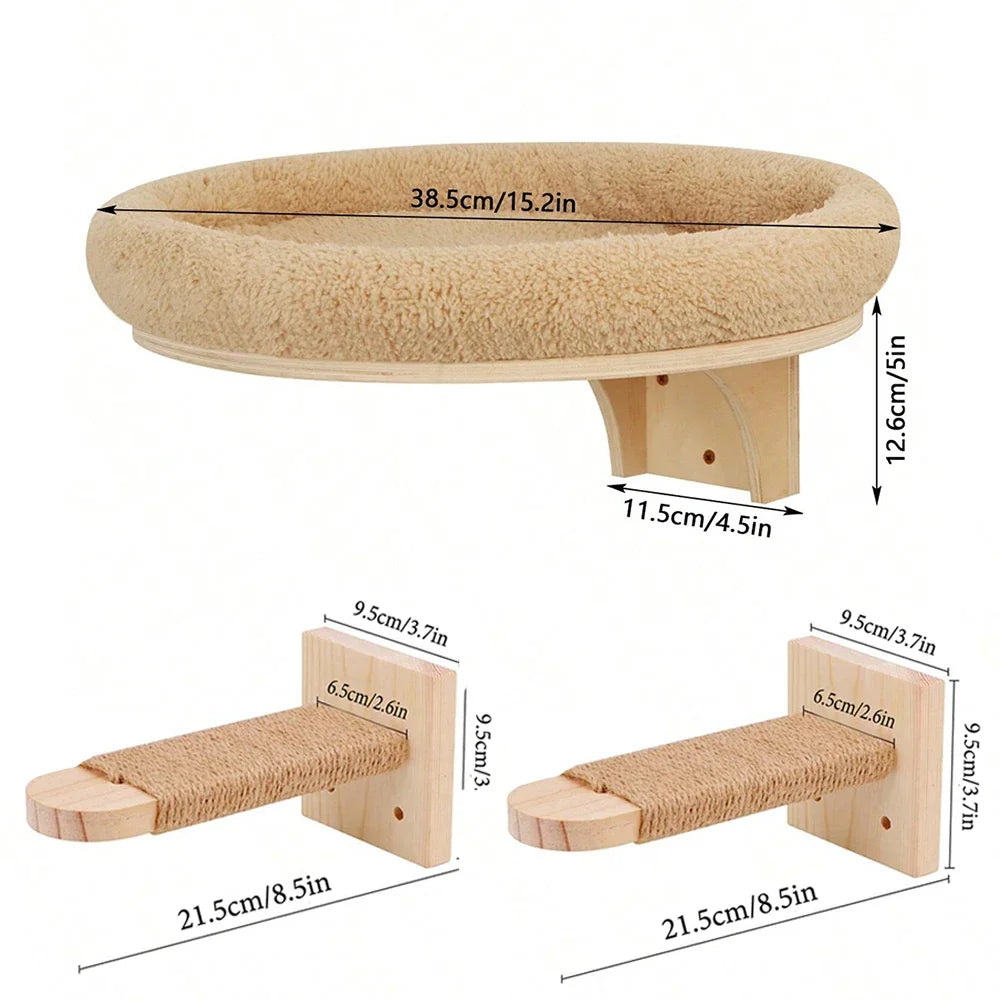 Parcours Mural Chat Complet en Bois Naturel — Pack Aventure | LesMistigris